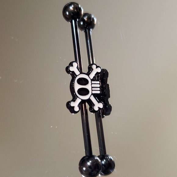 Industrial Piercing Body Jewelry  Skull n Crossbone 14G Black Barbells - Picture 1 of 4